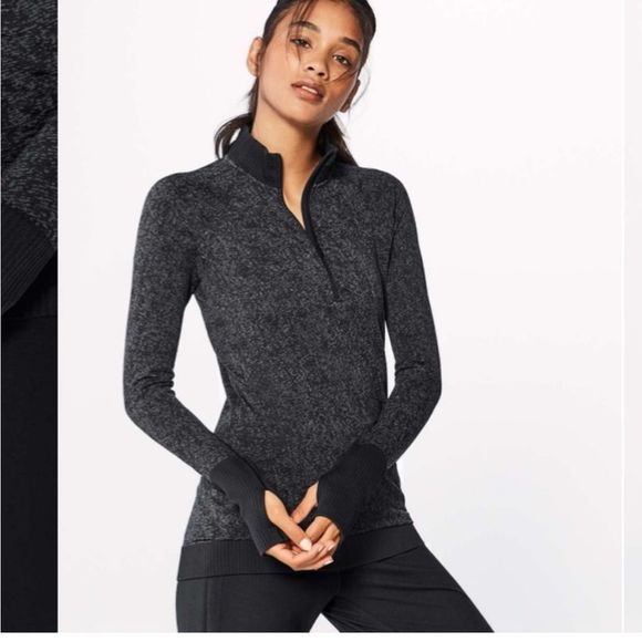lululemon athletica Tops - Lululemon Rest Less 1/2 Zip Black / Dark Cast. 4